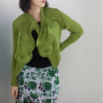 Rose Pleated Cardigan - Diamond Button Detail Lightweight Knit Top