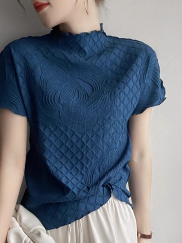 Women's Ruched Camellia Short Sleeve Blouse - Diamond Texture Summer Top