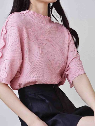 Women's Sunburst Pleated Chiffon Top with Geometric Diamond Details