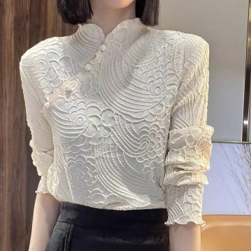 Women's Chinese-Inspired Long Sleeve Blouse for SpringSummer