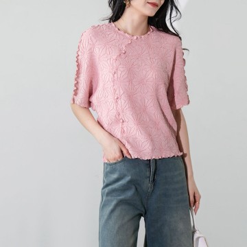 Chinese-Style Snowflake Pleated Blouse: Summer ...