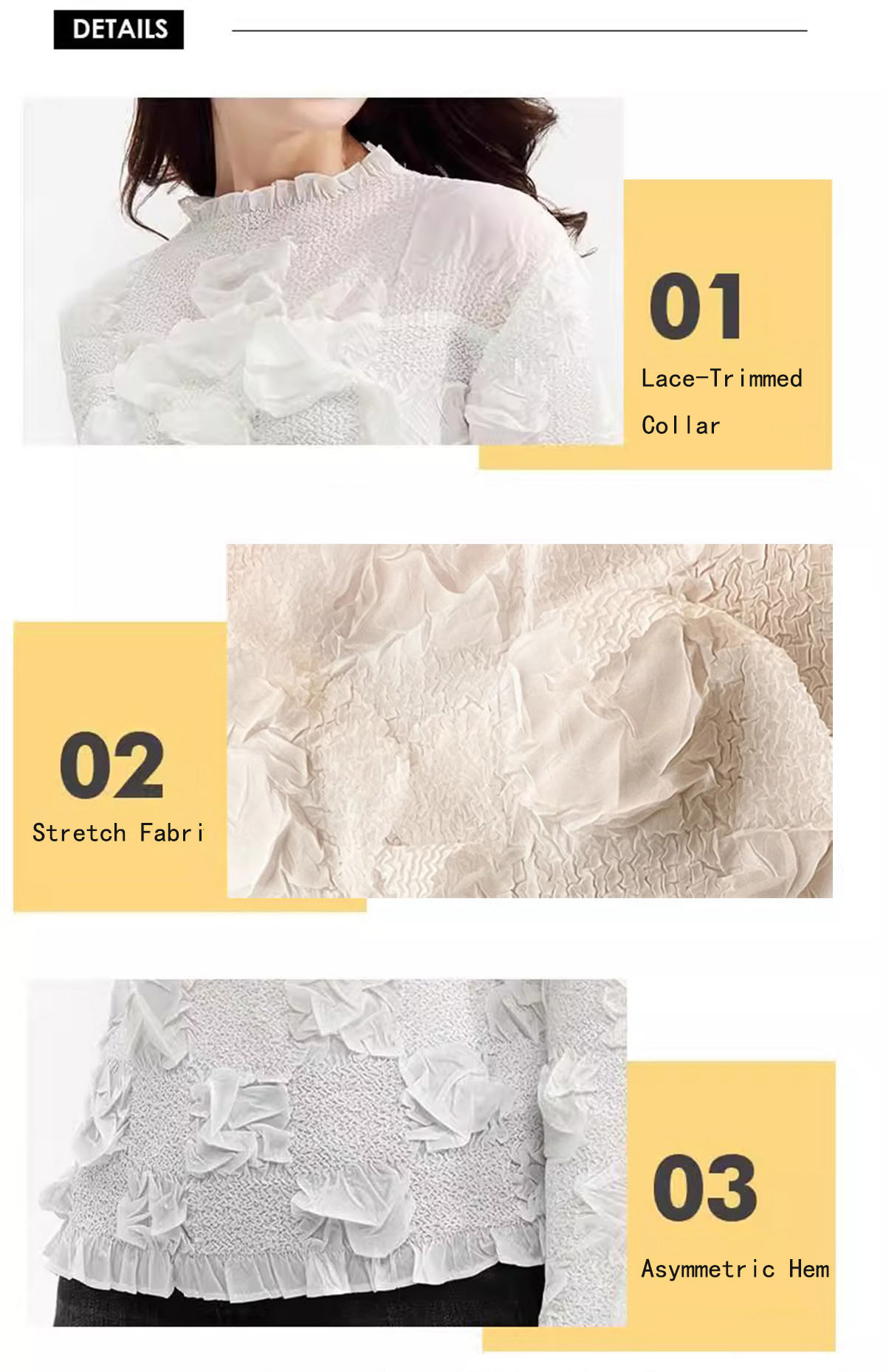 Pleated Embossed Front Patch Women's Stretch Lace Long