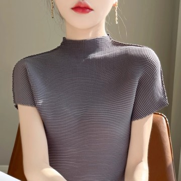 Corn Textured Crinkle Short Sleeve Top for Women