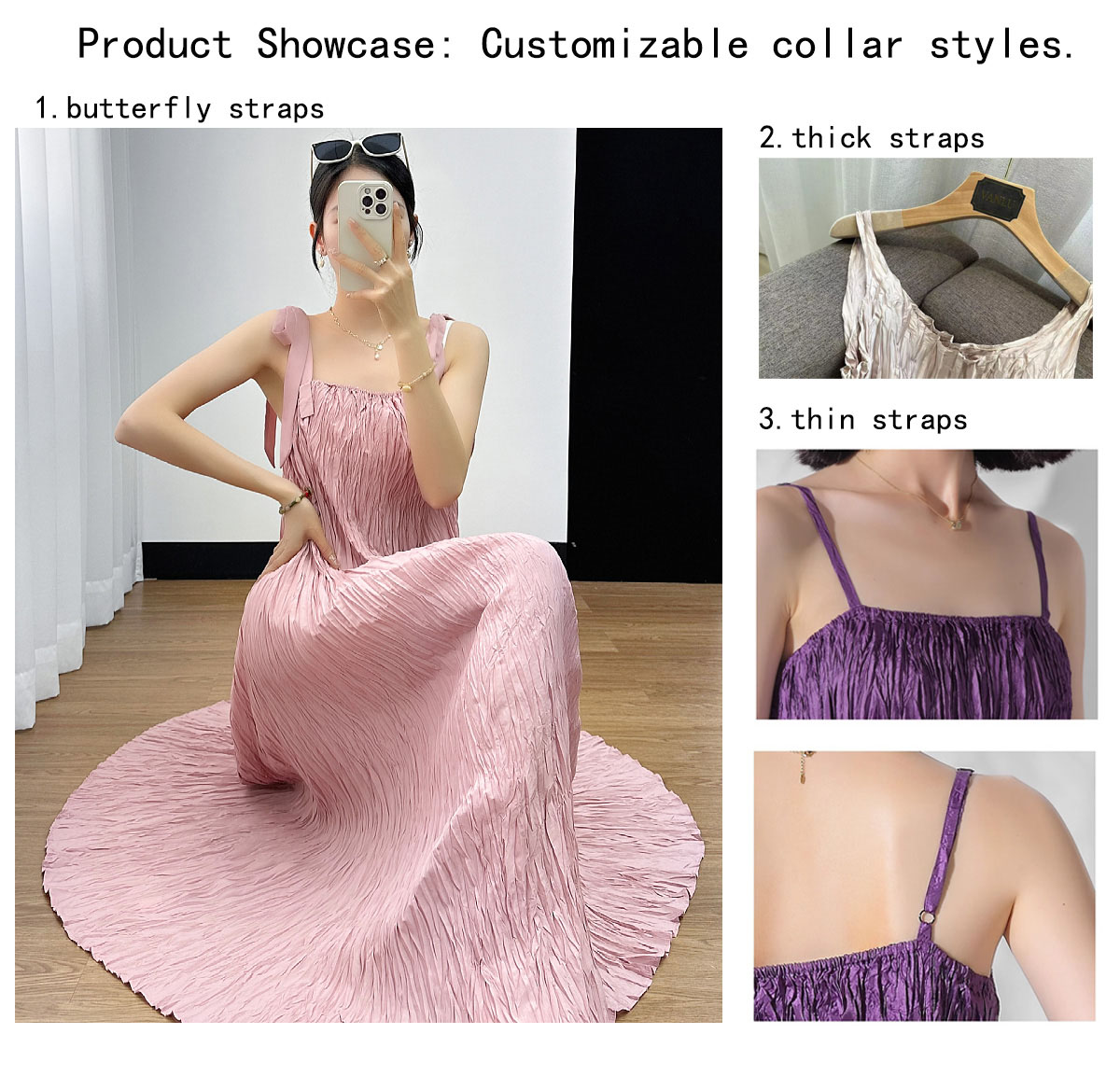 Women's Crinkle Pleated Strap Maxi Dress 3